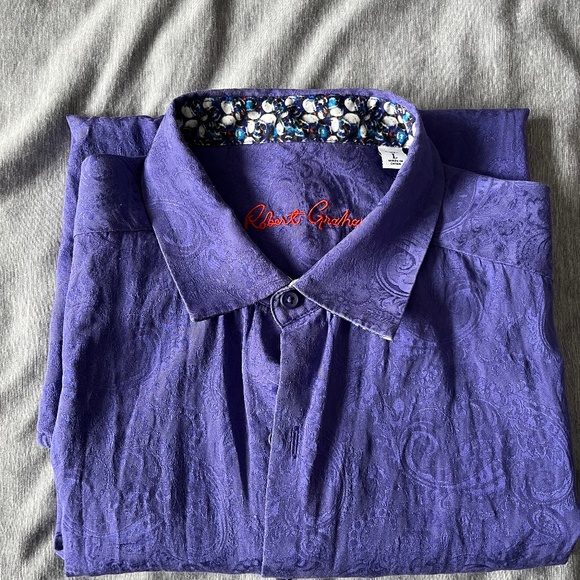 Robert Graham Shortsleeved Button Down Silk Shirt - Purple Paisley Print - Picture 1 of 3
